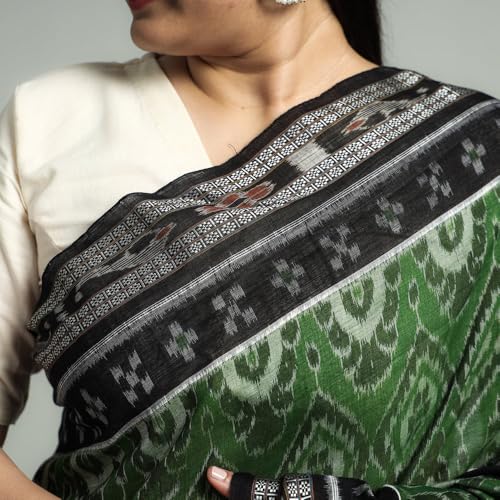 Image of Ikat Women's Pure Cotton Saree Traditional Craftsmanship Double Ikat Weaving Floral Handmade Ethnic Saree without Blouse Piece