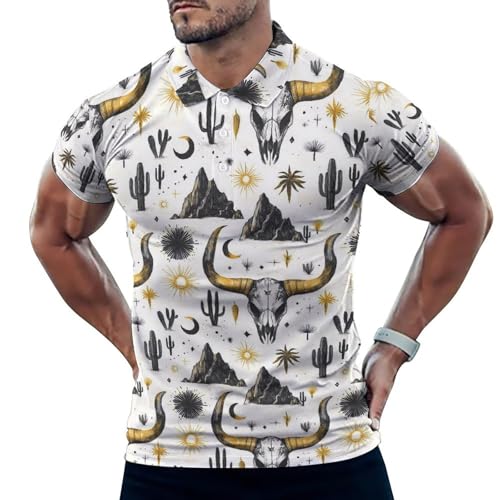 Polo de golf homme manches courtes confortable imprimé crâne western