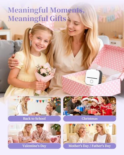 Image of Memoking Mini Thermal Printer - T02 Mini Sticker Printer Print Pod Portable Inkless Printer AI Sticker Maker Bluetooth Photo Printer Instant Print for Study Note, Journal Photos, DIY, Gift, 6 Rolls