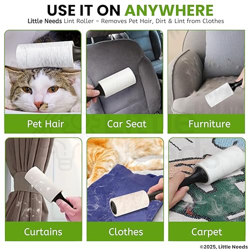 Image of Pet Hair Remover Lint Roller with Handle and 5 Refills (360 Sheets) I Reusable Easy-Tear Roller I Pet Hair Remover for Clothes, Sofa, Furniture, Coats, Car Seats, Carpets, Fabric