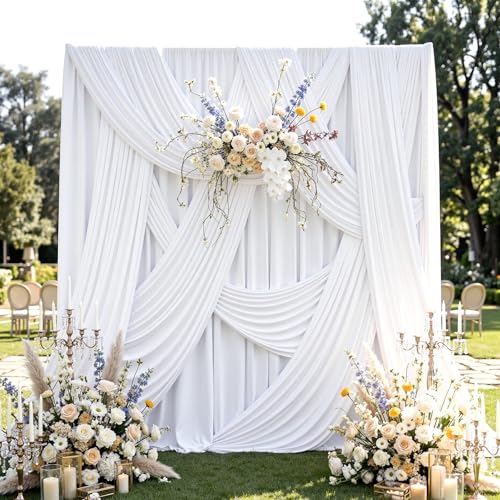 Image of 10ftx15ft White Backdrop Curtain for Wedding Parties, Wrinkle Free Silky Polyester 2 Panels 15 ft Long Photo Backdrop Drapes Back Drop Cloth Drapery for Birthday Photography Background Curtain