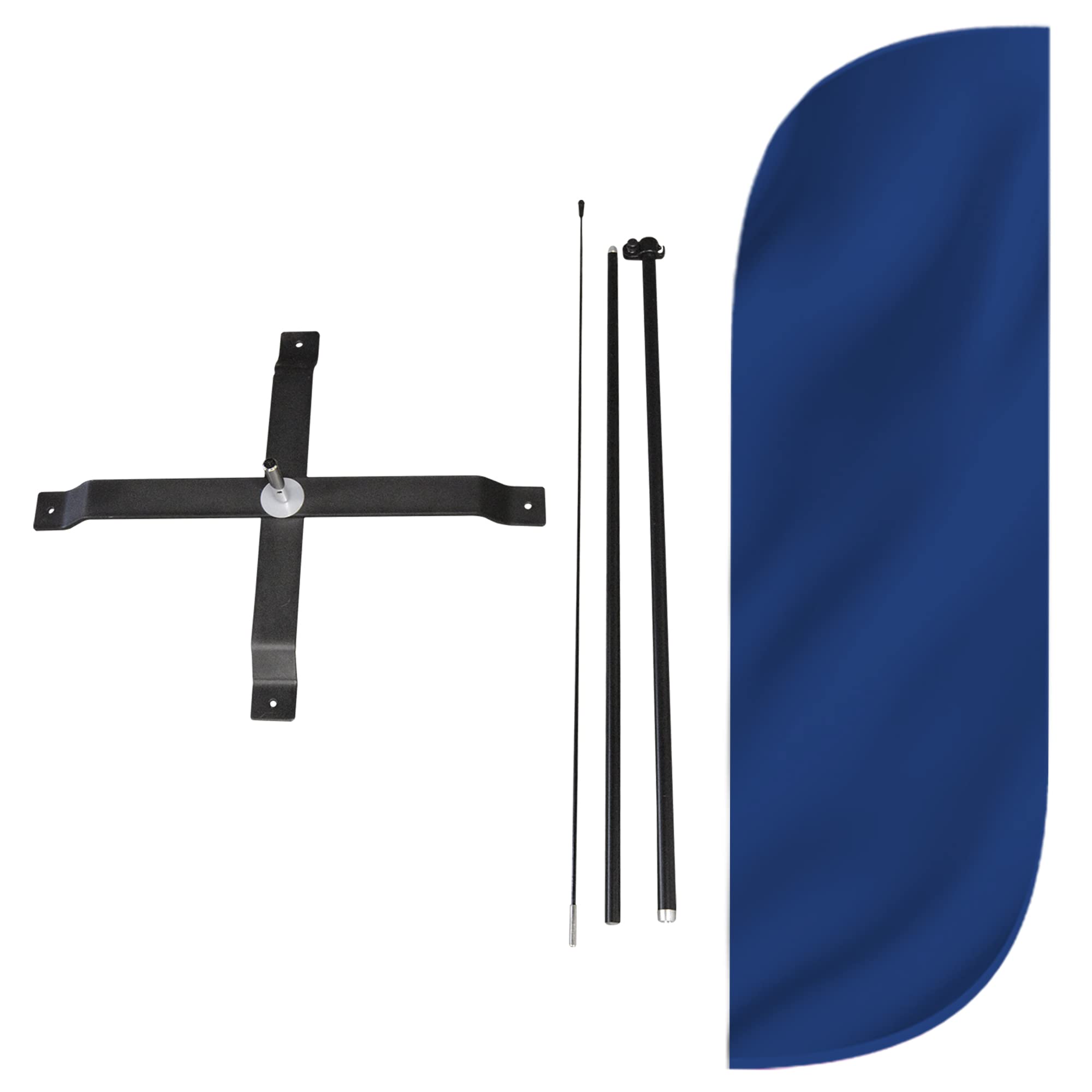LookOurWay Feather Flag Set - 5ft Tall Advertising Banner Flag with Pole Kit and X-Stand for Business Promotion - Solid Color Blue