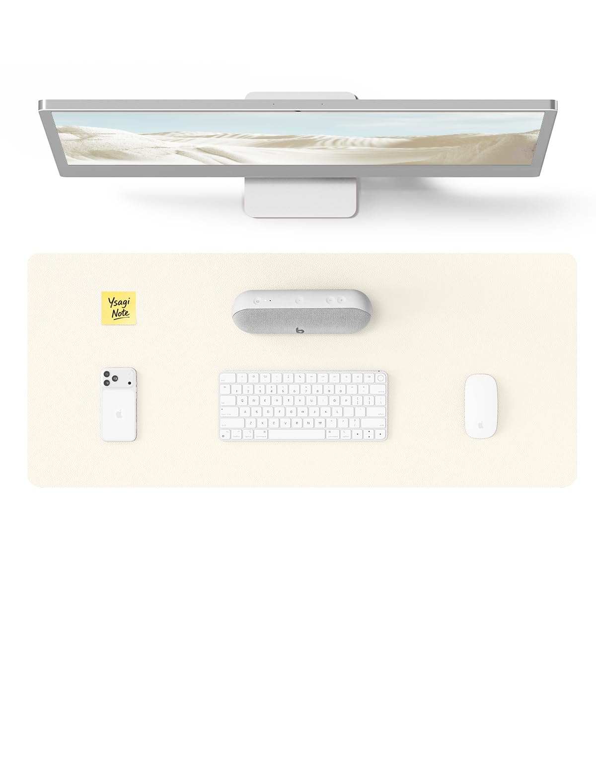 YSAGi Leather Desk Mat, Large Mouse Mat, Non-Slip Desk Pad, Waterproof PU Leather Table Protector Writing Pad for Office and Home (60 x 35 cm, Cream)