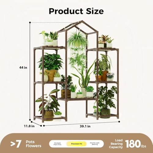 Image of Bamworld Plant Stand Indoor with Grow Lights Wood Plant Shelf for Hanging Planter Pots Display Flower Stand for Living Room Patio Garden Decor