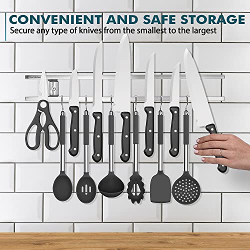 Magnetic Knife Holder For Wall - Stainless Steel Knife Magnetic Strip 18 Inch - Wall Knife Magnet Bar Rack With Hooks #TOP4