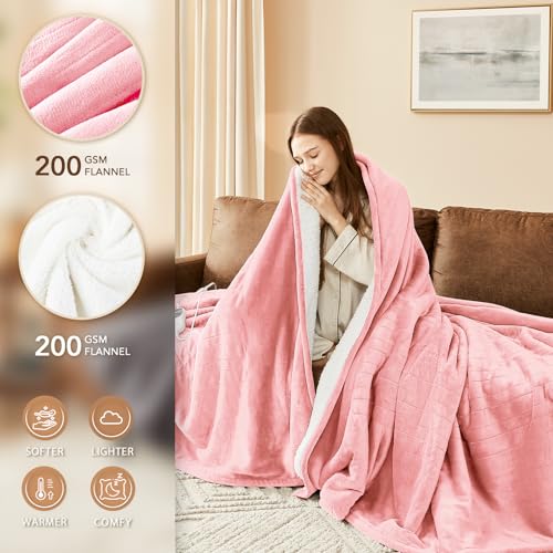 Image of Homemate Electric Heated Blanket Full Size - 72 inchx84 inch Heating Bed Blankets Throw with 8 Hours Auto Off 10 Heating Levels Fast Heating Over-Heated Protection Soft Warm Flannel Bed ETL Certified Pink