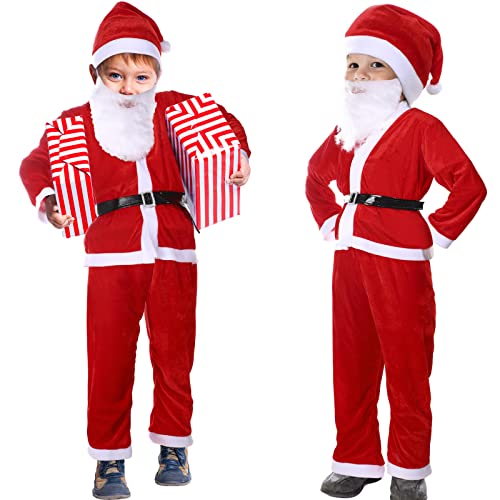 JaGely 2 Set Santa Costume Suit with Santa Claus Belt, Beard, Hat, Christmas CostumeParty Cosplay Suit