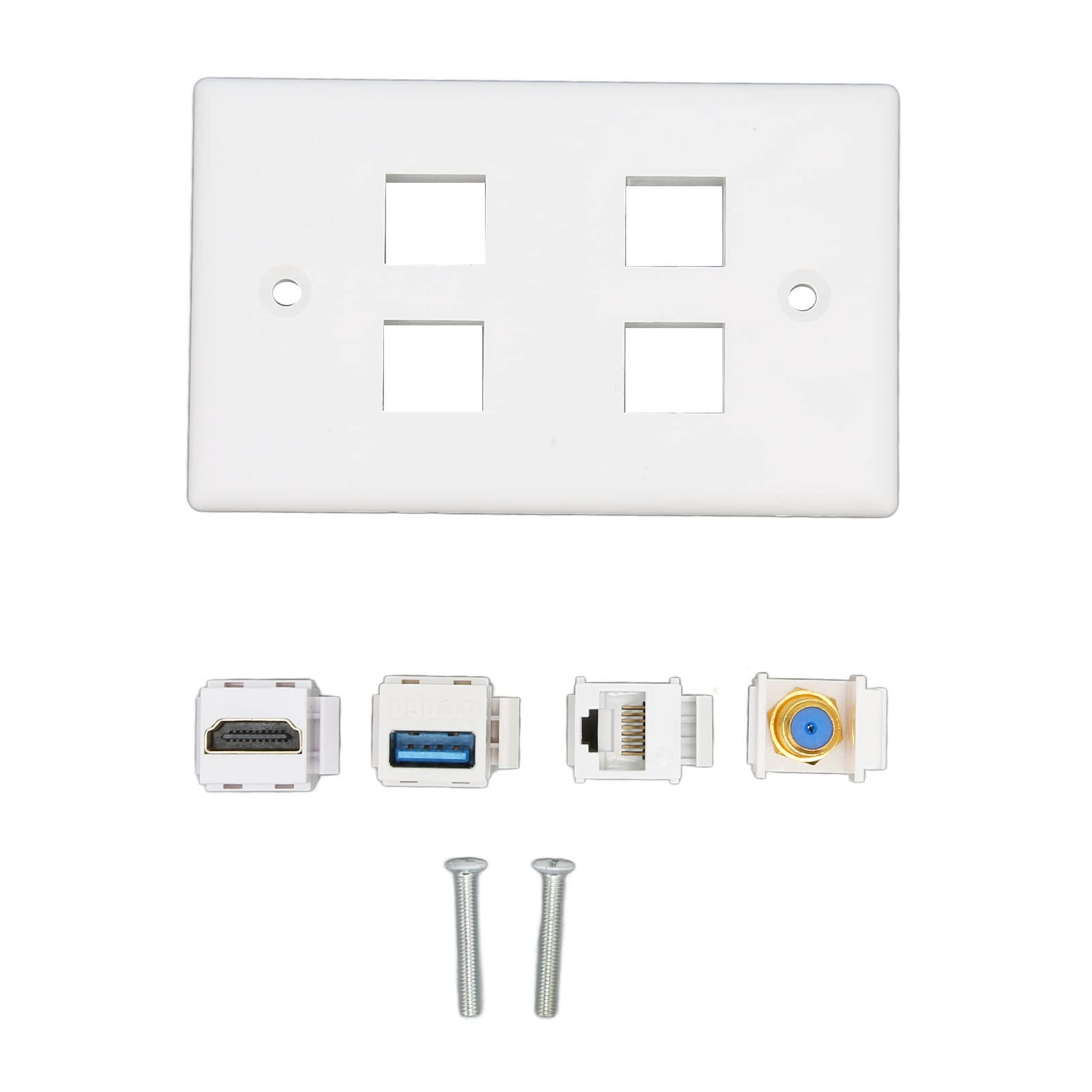 4-portowa Płyta ścienna HDMI, Wielofunkcyjna Płyta ścienna z Portami HDMI, Typu F, USB3.0, Cat6, Portem Ethernet RJ45 do Telewizora HDTV, Odtwarzacza Wideo, Projektora, Komputera Itp.