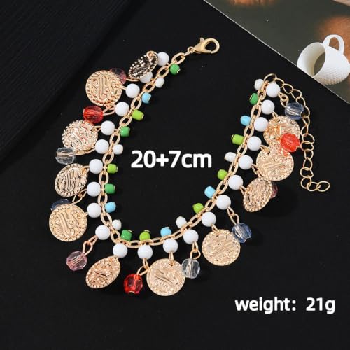 Image of tenghong2021 Boho coin sandals Anklet Bracelet Bohemian Tassel Barefoot Sandals Chain Jewelry Belly Dance Anklet Fashion Gifts for Women Presents for Sister, Friends, Mom