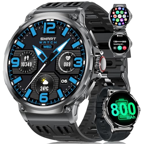 SUNKTA Reloj Inteligente Hombre con 800 mAh,1.85' Smartwatch con Llamadas,24/7 Pulsómetro SpO2,Monitor Sueño,Podómetro,5ATM Impermeable Pulsera Actividad 123 Modos Deportivos Android iOS