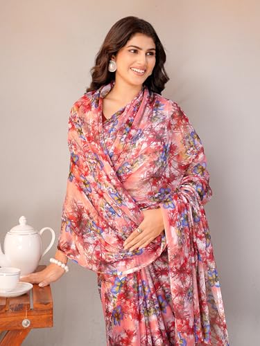 Image of Garden Vareli Floral Print Chiffon Saree