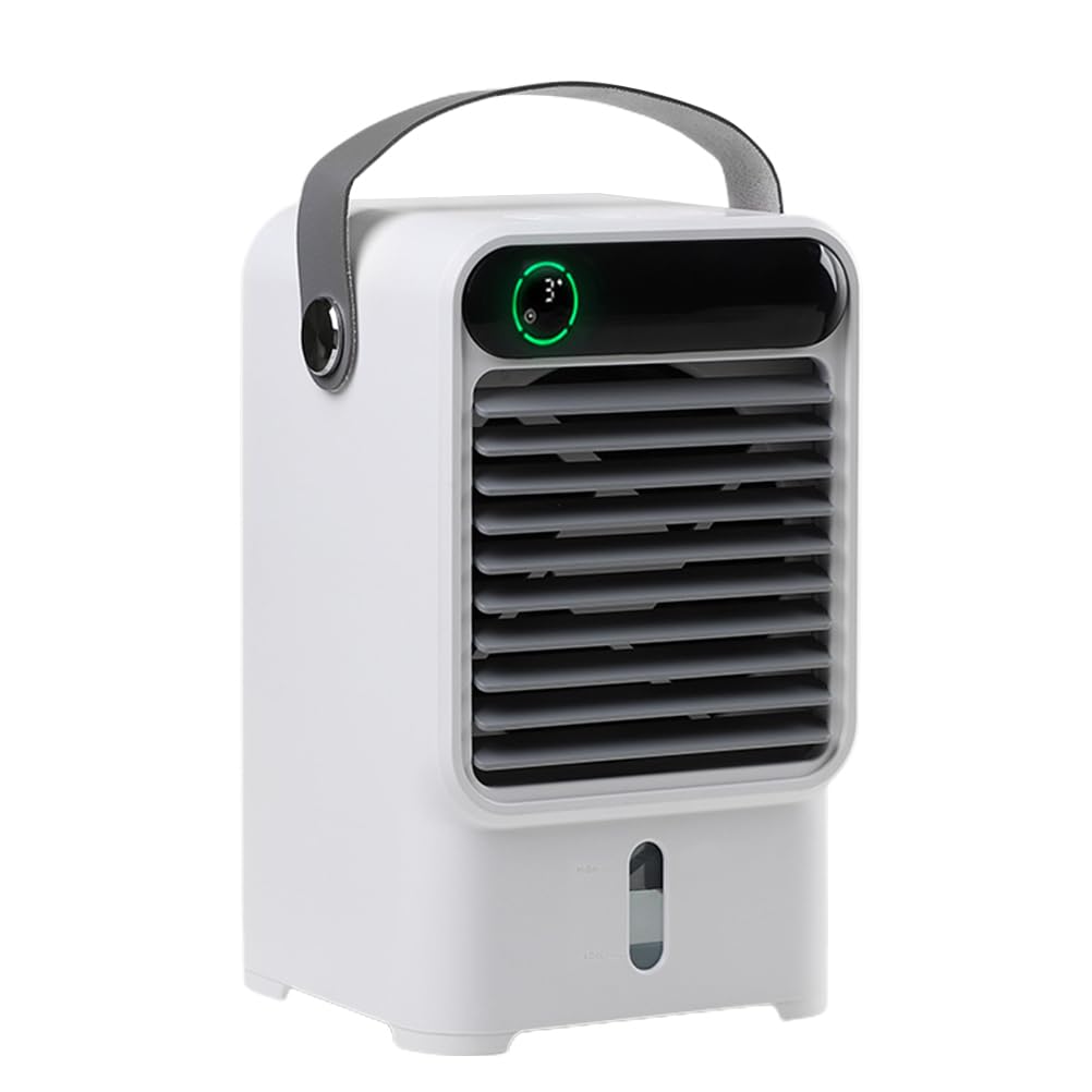 Sxhlseller Wentylator Chłodzący z Obiegiem Wody, 3-biegowy Wentylator Klimatyzatora Wentylator Chłodzący Wyświetlacz Cyfrowy Wentylator Chłodnicy do Sypialni Biuro w Domu do Nauki (white)