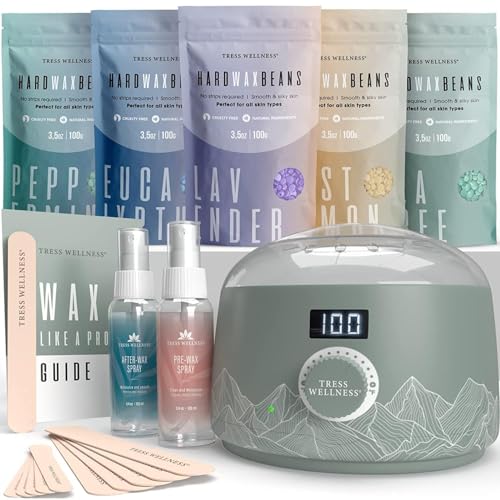 Image of Tress Wellness Award Winning Waxing Kit for Sensitive Skin - Safe for Face & Skin, Easy to Use - At-Home Kit for Face, Bikini, Brazilian & Full Body - Digital Display, Green Mountain