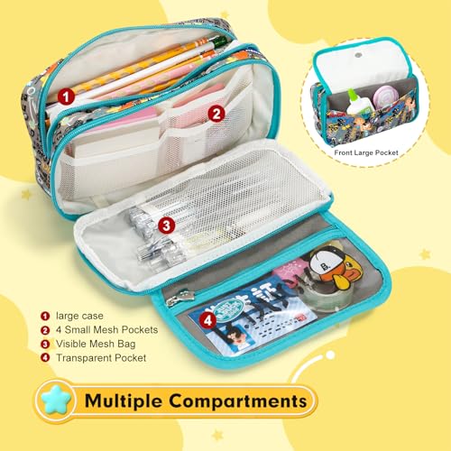 Image of Comix Large Capacity Pencil Case Pouch, 5 Compartments Pencil Pouch, Green | Canvas Pencil Box, B Duck Design, Large Pencil Bag for Boy Home Travel Use