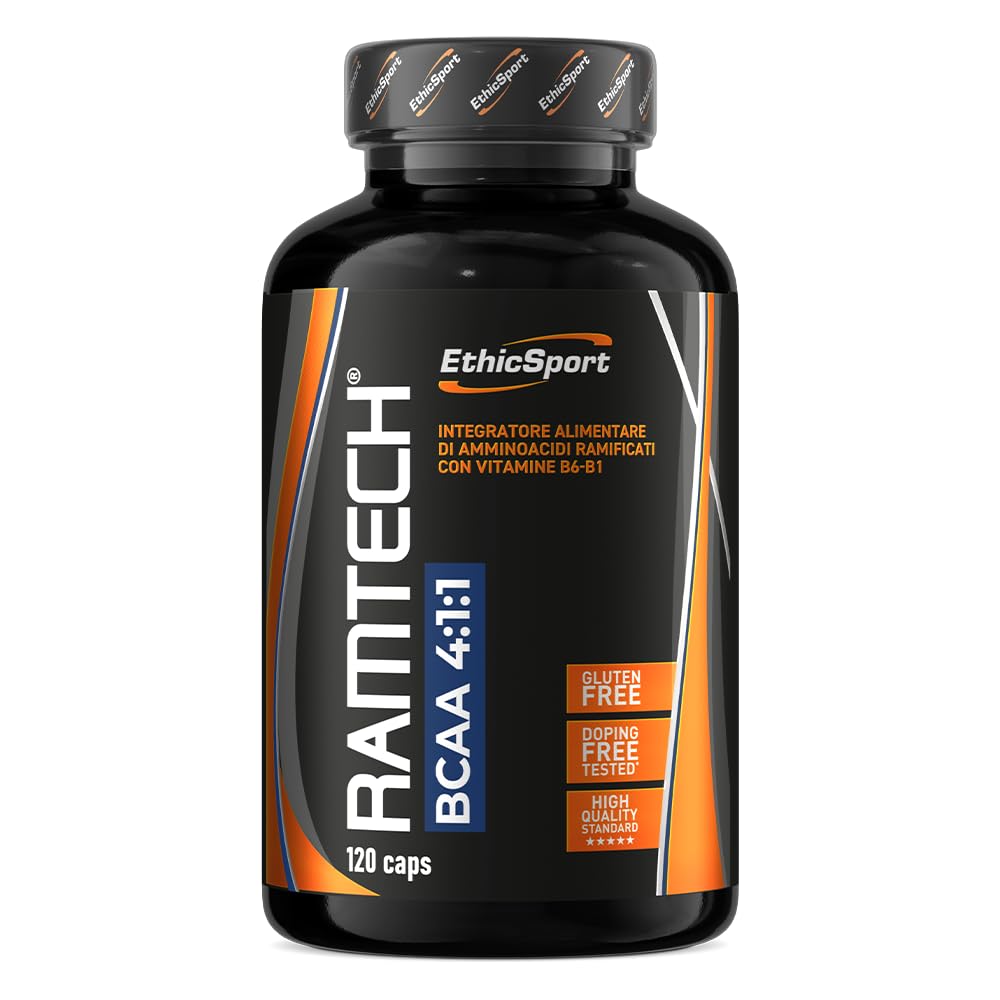 EthicSport Ramtech BCAA 4:1:1 – Aminoacidi ramificati con vitamine B1 e B6 – Supporto nutrizionale per sport intensi – 120 capsule – Doping free tested*