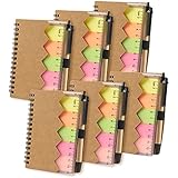 Spiral Notebook - 6-Pack Lined Notebook with Sticky Notes and Pen, Multi-Functional Memo Book, Brown, 5.5 x 0.5 x 4.25 Inches