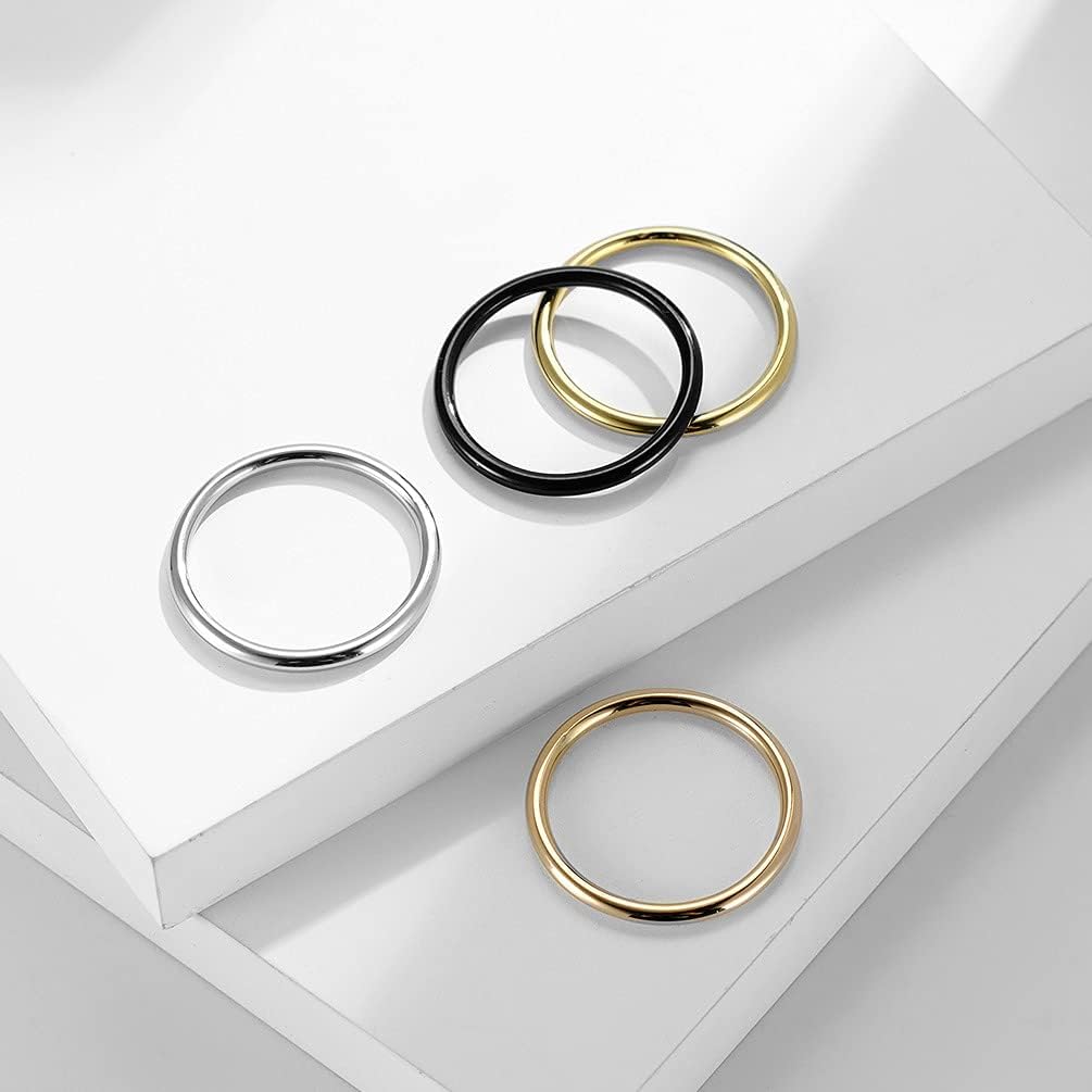 Unisex 2MM Stainless Steel Classic Simple Dome Glossy Plain Stackable Ring Four Colors