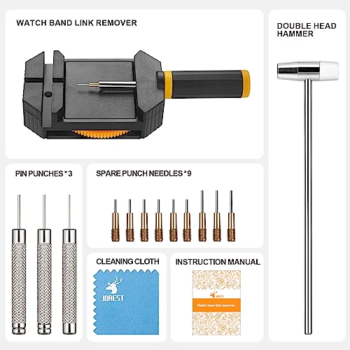 Image of JOREST Watch Link Removal Kit, Resizing Tool for Bracelet Adjustment & Replacement, Pin Remover for Sizing Strap, Watch Adjuster, Hammer for Watch Repair, Adjust Band, with User Manual, Punches