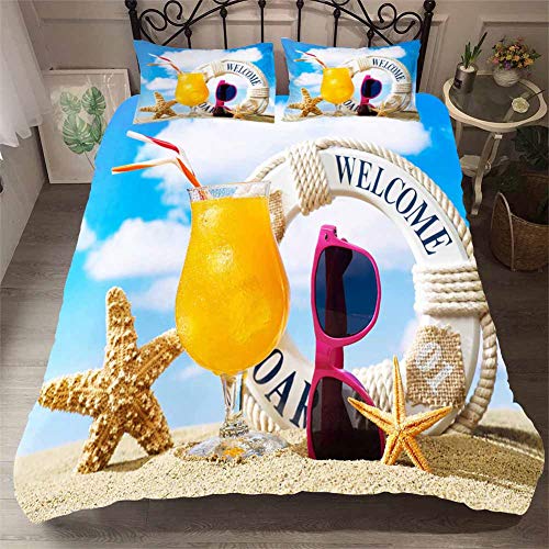 Ropa de cama microfibra suave con estampado de estrella de mar y funda de edredón 3D 150x200 2