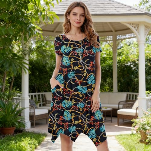 Image of Women Casual Loose Soft Crewneck Short Sleeve Pockets Swing T-Shirt Dress