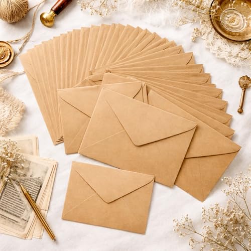 Image of Celebrations Brown Kraft Paper Envelopes for Love Letters & Romantic Messages, Vintage Rustic Envelopes for Handwritten Notes, Anniversary Cards & Valentine's Day Letters - Pack of 25