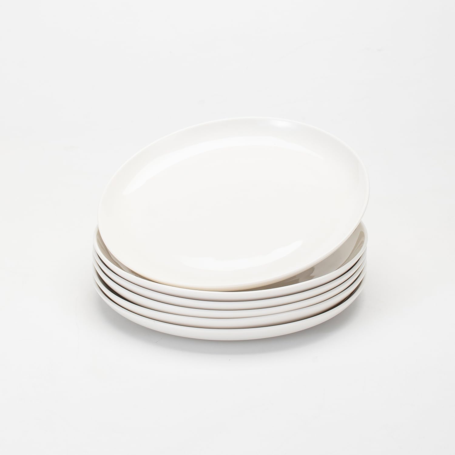 AntoKueh Juego de 6 platos de cerámica blanca de postre redondos de 8 pulgadas, platos blancos con bordes de labios, adecuados para aperitivos, pan, aptos para microondas