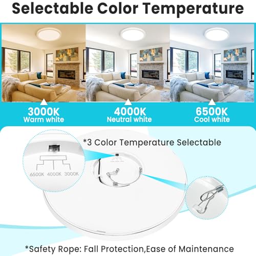 Image of libtit 16Inch Flush Mount LED Ceiling Light Fixture, 3000K 4000K 6500K Adjustable, 36W 3600lm White Satin Round Ceiling Lamp for Bathroom Shower Hallway Kitchen, 2 Pack