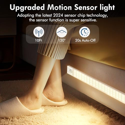 Image of Under Cabinet Lights 14.5 Inch,Under Cabinet Lighting 63LEDS 2500mAh,Motion Sensor Light Indoor Rechargeable Battery Operated,Dimmable Under Counter Lights for Kitchen,Drawers,Wardrobe,Stair Bedroom