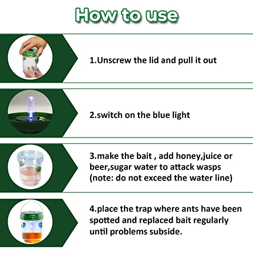 Molemo Wasp Trap Outdoor Solar Powered, Bee Catcher For Wasp,Yellow Jacket Trap, Hornet Trap Carpenter Bee Trap Flying Insect Trap, Hanging Design Reusable For Outside (2 Packs) #TOP6