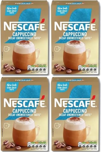 NESCAFÉ Cappuccino Decaffeinated Unsweetened Coffee Sachets x7 (Pack of 4, Total 28 Decaf Sachets)