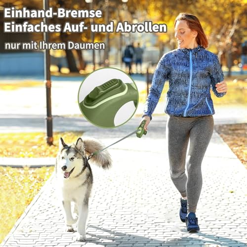8M Lange einziehbare Hundeleine mit LED-Licht, Hundeleine mit Kotbeutelhalterung 360° Verhedderungsfreier Leinenverlängerung Robustes Nylongeflecht für Mittelgroße Große Hunde Training