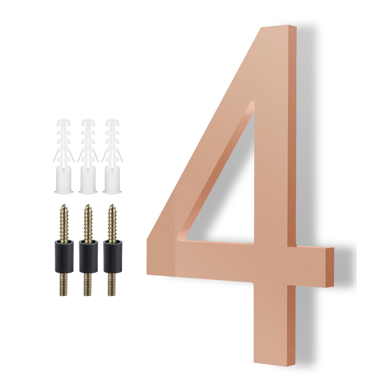 Modern House Numbers for Outside - DEWEL Floating Large 8 Inch Brass Address Numbers for House, Door, Farmhouse, Street - Both Floating &amp; Flush Styles - House Number 4