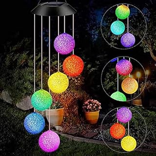 Gerhannery LED Solar Wind Chime Light Present Spiral Spinner Color Changing Garden Lamp Waterproof Outdoor Decorative Romantic for Patio Yard Garden with Hook (Round)