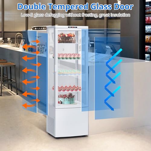 Image of Commercial Display Refrigerator, Glass Door Merchandiser Cooler with Adjustable Shelves, LED Lighting, Sliding Rear Door, Temperature Control for Bakery, Cafe, Restaurant, Store
