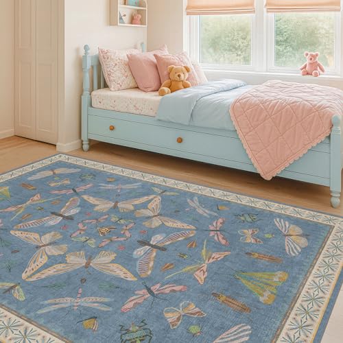 Image of Blue Washable Kids Playroom Rug - 5x7 Area Rugs for Nursery Baby Boy, Bedroom, Living Room, Toddler Boy Room Decor, Cute Animals Print Carpet, Super Soft Non Slip Stain Resistant