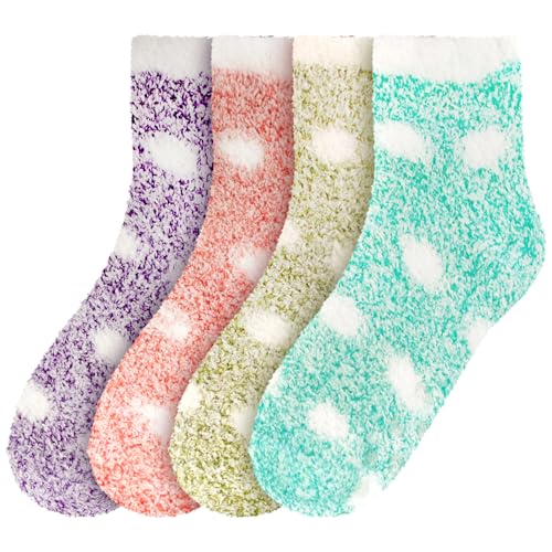Image of BambooMN Women's Soft Warm Fuzzy Fluffy Polka Dot Cuff Crew Home Socks