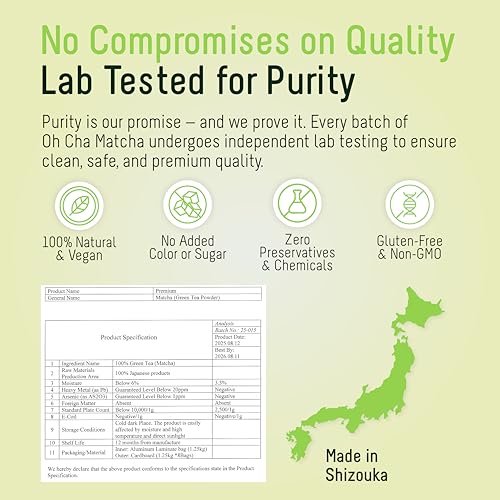 Image of OH CHA - Japanese Matcha Tea Powder | Premium Grade | 50gms - 50 Servings | Pure Authentic Matcha Green Tea Powder Sourced from Shizuoka, Japan | Vegan, No Artificial Sweeteners, NON GMO