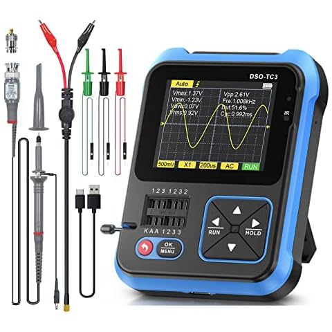 Mivofun DSO-TC3 Portable Assembled Digital Oscilloscope Set, 3-in-1 Handheld Mini Oscilloscope & Transistor Tester & Signal Generator, 10MSa/s Sampling Rate 500Khz Bandwidth, with X10 Probe Cover