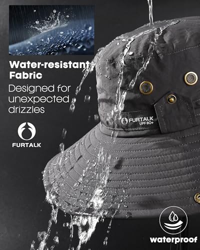 FURTALK Czapki przeciwsłoneczne dla mężczyzn kapelusz wędkarski UPF 80+ składany szeroki daszek outdoorowe wędrówki plaża letnie czapki, ciemnoszary, rozmiar uniwersalny