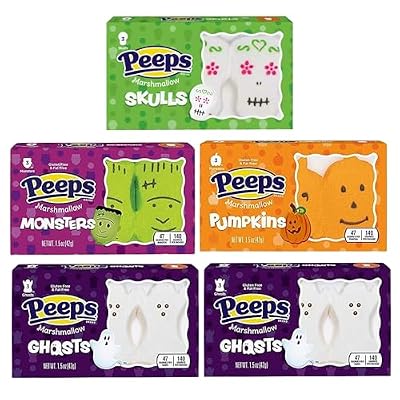 Halloween Marshmallow Assortment, Packs of 3, Sugar Skulls, Monsters, Pumpkins, and Ghosts (Pack of 5)
