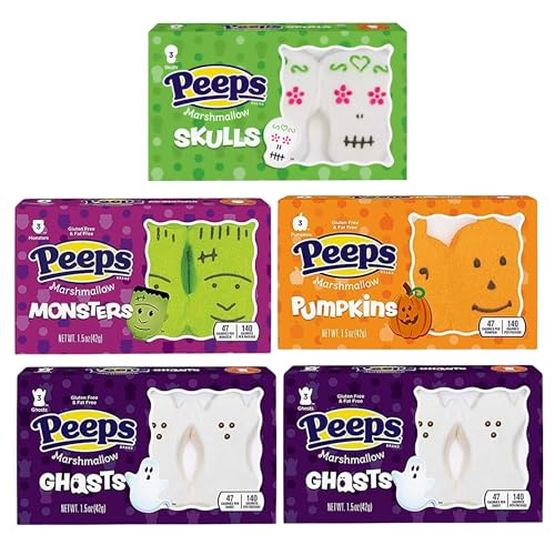 Halloween Marshmallow Assortment, Packs of 3, Sugar Skulls, Monsters, Pumpkins, and Ghosts (Pack of 5)