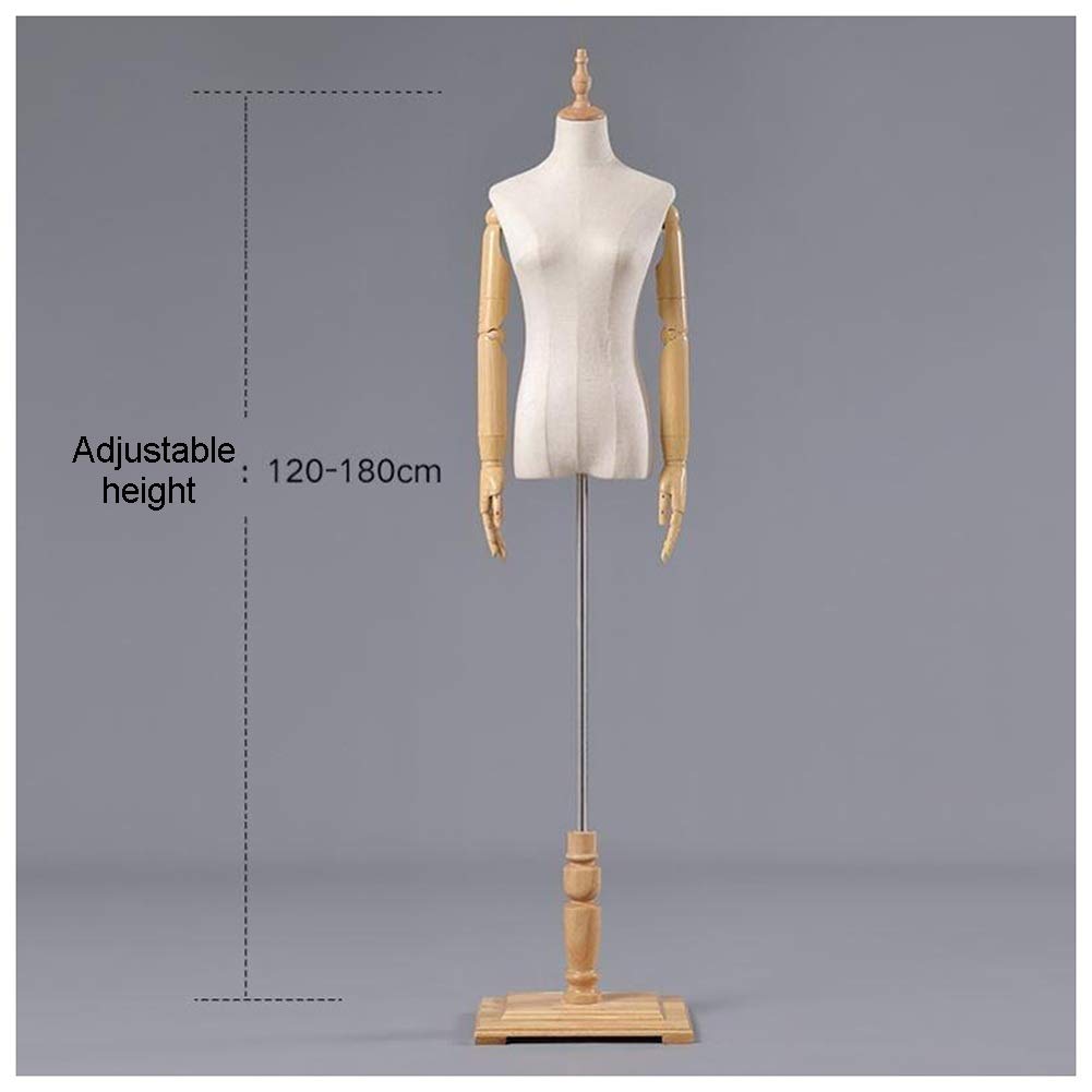 UMJIGF Mannequin Torso, Flat Shoulder Props Store Clothing Display Stand Fabric Solid Wood Square Base, Height Adjustable, 3 Styles (Color : B, Size : M),