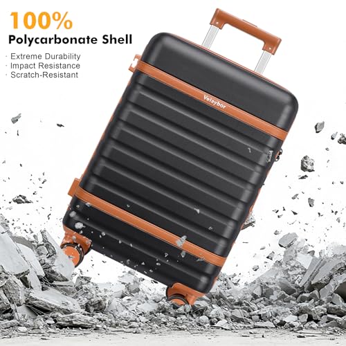 Luggage Sets 3 Piece with Spinner Wheels, Lightweight PC Hardside Suitcase with TSA Lock & YKK Zippers, 20 Inch Carry On Luggage with Travel Bag for Men and Women, Black image 5