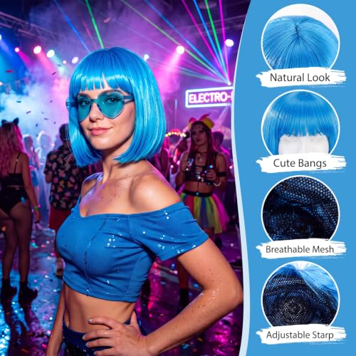 Image of Chunyin 2 Pieces Party Wigs and Sunglasses Set, Sky Blue