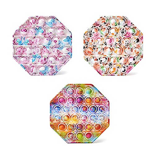 Pop It Newest Print, Push Pop Bubble Sensory Fidget Toy Pack (3-OCTAGON), Anti-Anxiety Toy, Smoothing Poppet Stress Reliever Toy for Kids and Adults, Durable Soft Silicone Toy for Autism Special Needs