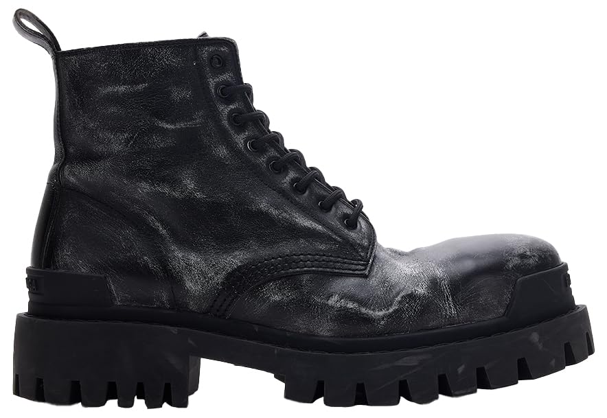 Balenciaga, Pre-loved Men's Striker Boots Distressed Leather, 12, Black