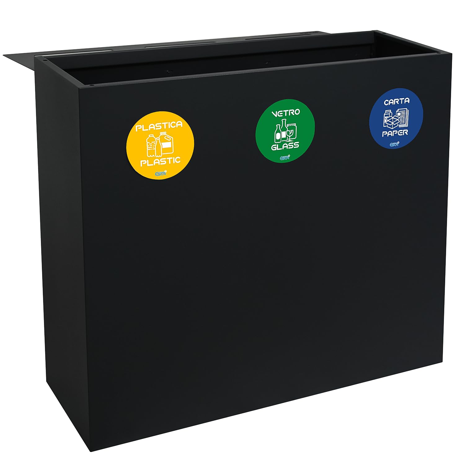 Pattumiera differenziata in acciaio verniciato 3 scomparti – Bidone raccolta da180 litri – Resistente alle intemperie – dimensioni contenitorie: L90 x P30 x H80 cm – Vari colori (ANTRACITE RAL 7016)