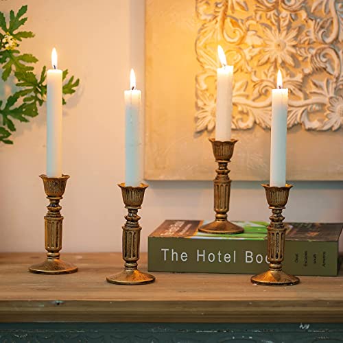Vintage Candlestick Candle Holder For Taper - Distressed Bronze Polyresin Antique Candleholder Set Of 2 For Tapered Candle, For Home Room Mantel Table Decor, Wedding Anniversary Decoration, 5.5In #TOP3