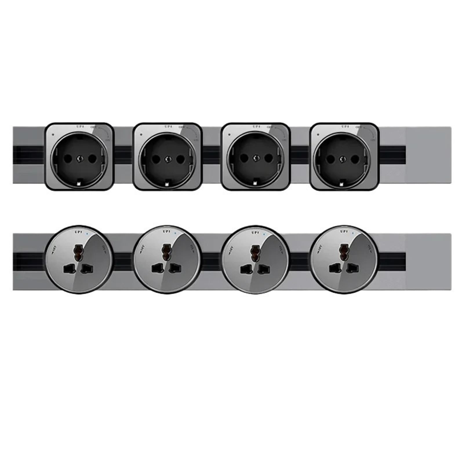 40/60/80/100CM Hidden Electric Extension Socket Double Usb Power Plug Adapter Track Removable Slide Rail Outlets(SILVER,ROUND_UNIVERSAL_80CM-T)