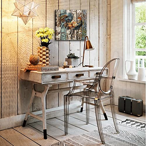 Vintage Farmhouse Bathroom Canvas Print Rooster Rustic Bathtub Wall Art Contemporary Decorative Picture Paintings Wall Decor For Bathroom Living Room Canvas Art Wall Decor Office Bathroom Decor #TOP3